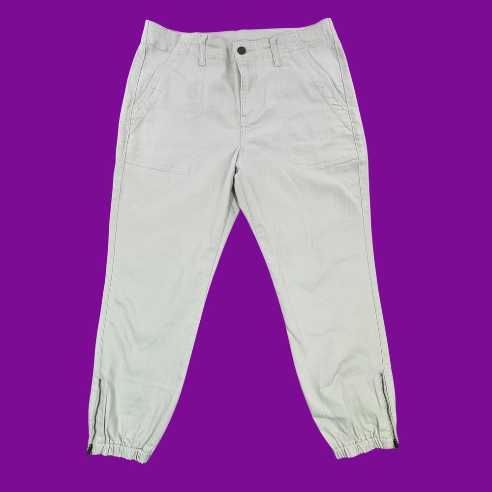 Cabi 6264 Women Utility Jogger Pants Stone Beige Ankle Zip Cargo Size 14 Minimal